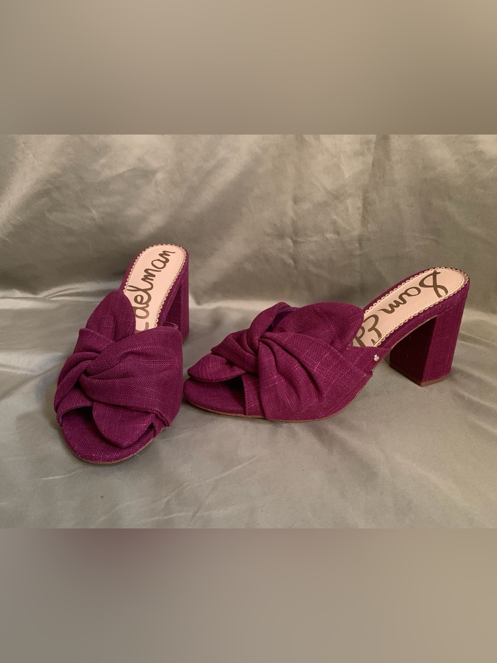 Sam Edelman Magenta Knot-Front Block Heel Mules